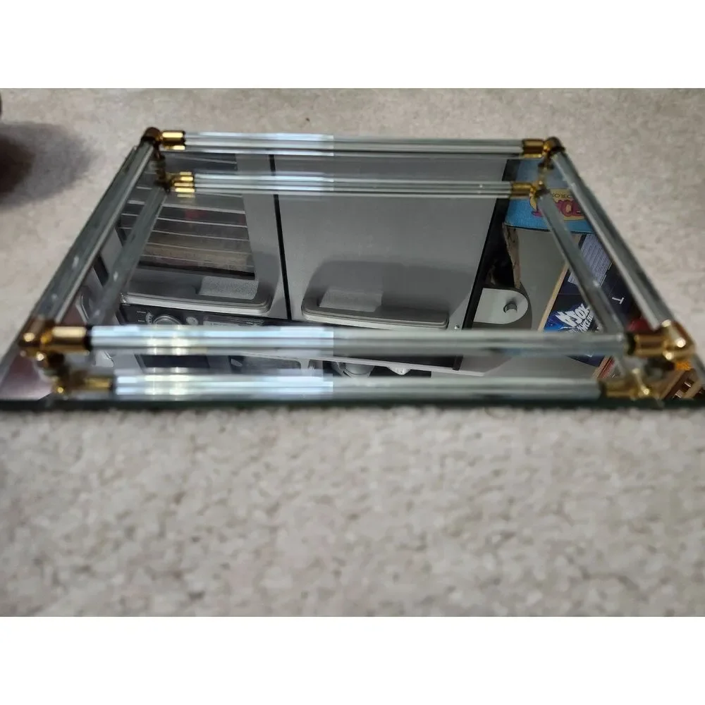 Glass Vanity Mirror Tray with Brass Tube Rails – 11